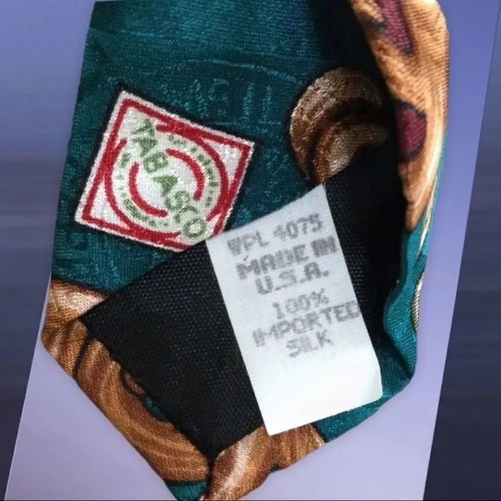 Tabasco Burgundy Teal Gold 100% Silk Tie NWOT